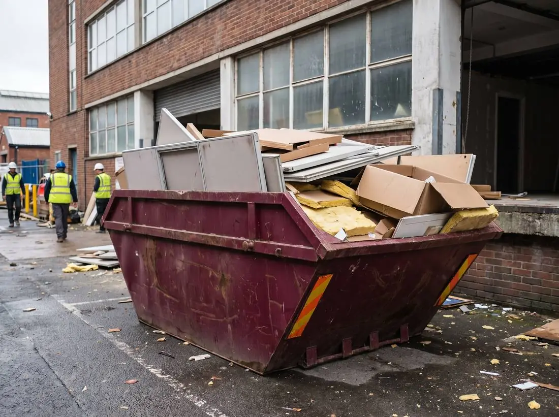 12 yard skip loaded with strip-out waste