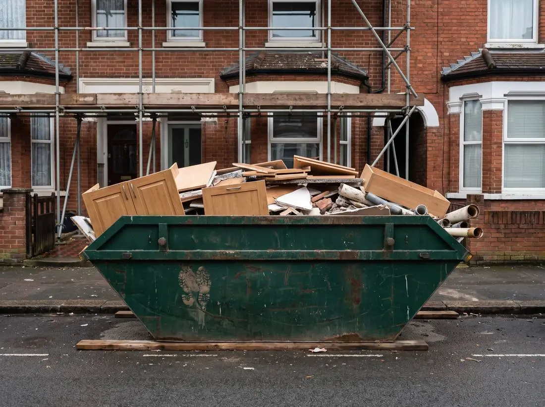 6 yard builder's skip outside a terraced house